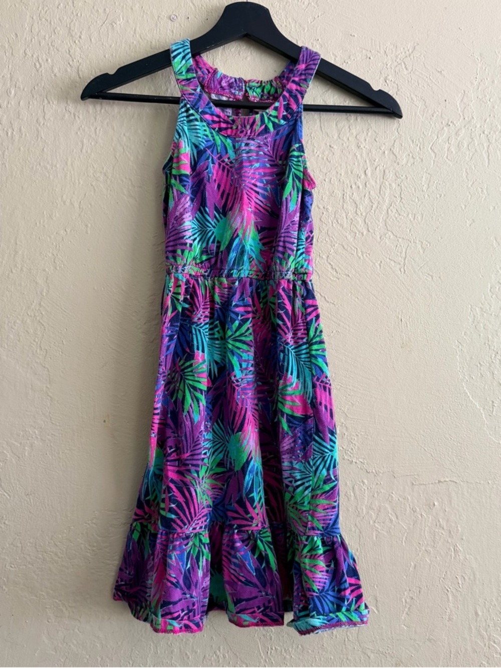 Juicy Couture Purple Tropical Leaf Print Dress with Bright Accents
